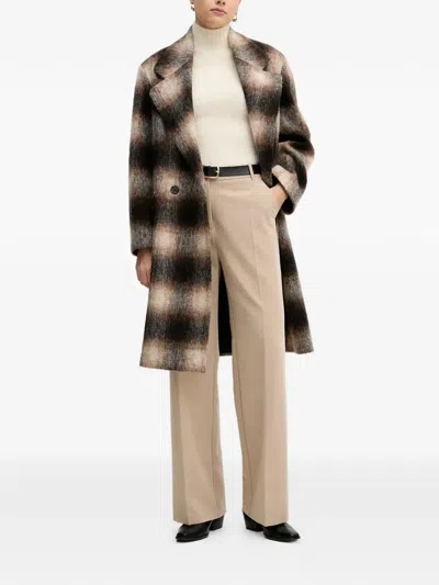 Joop Double-breasted Checked Coat In Brown