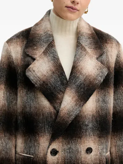 Joop Double-breasted Checked Coat In Brown