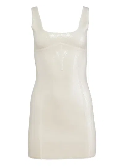 Fleur Du Mal Sequin Knit Corset Mini Dress Ivory In Orange