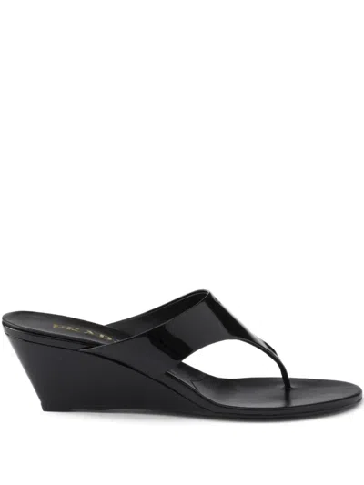 Prada Wedge Flip-flops In Black