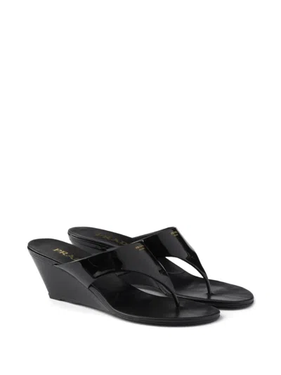 Prada Wedge Flip-flops In Black