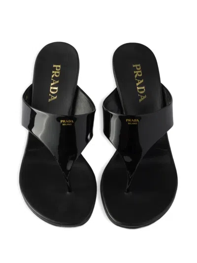Prada Wedge Flip-flops In Black