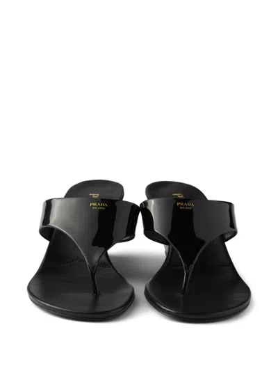 Prada Wedge Flip-flops In Black