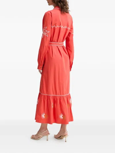 Never Fully Dressed Embroidered Belted Midi Dress In Red