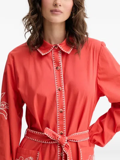 Never Fully Dressed Embroidered Belted Midi Dress In Red