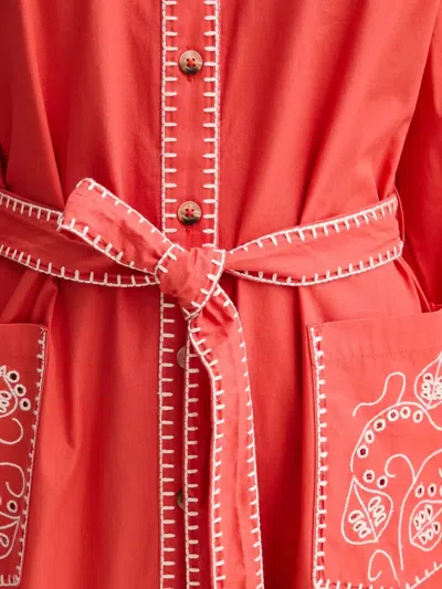 Never Fully Dressed Embroidered Belted Midi Dress In Red