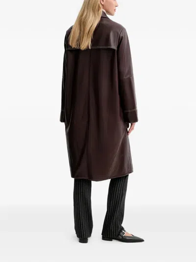 Ps By Paul Smith Stitching Buttoned Leather Coat In Brown