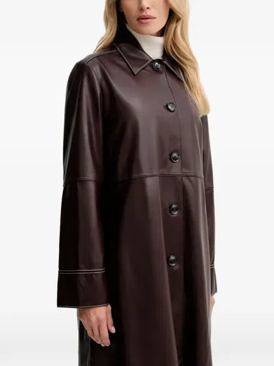 Ps By Paul Smith Stitching Buttoned Leather Coat In Brown