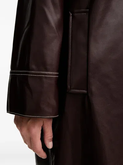 Ps By Paul Smith Stitching Buttoned Leather Coat In Brown
