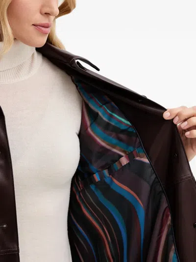 Ps By Paul Smith Stitching Buttoned Leather Coat In Brown