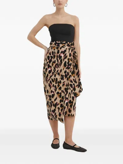 Never Fully Dressed Leopard-print Tie Midi Skirt In Multi