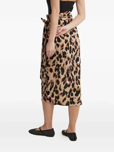 Never Fully Dressed Leopard-print Tie Midi Skirt In Multi
