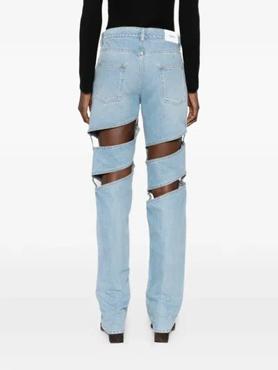 Coperni Light Blue Jeans With Cut-out Spiral Design And Logo Patch On The Rear In Denim Woman In Blue