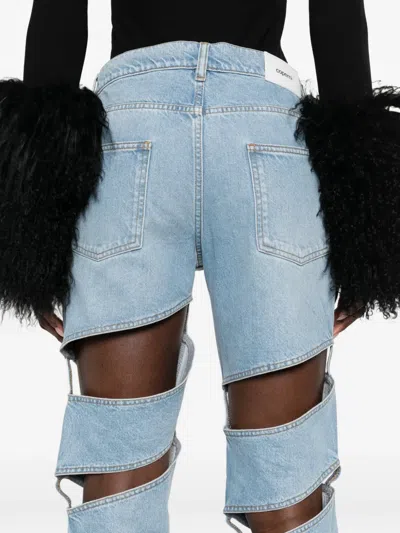 Coperni Light Blue Jeans With Cut-out Spiral Design And Logo Patch On The Rear In Denim Woman In Blue