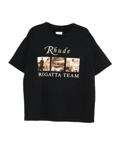 Rhude Classic Black T-shirt With Crew Neckline And Timeless Appeal In Black