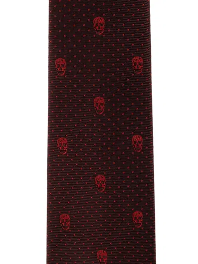 Alexander Mcqueen Skull-pattern Dotted Tie In Red