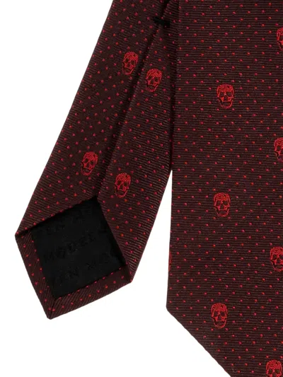 Alexander Mcqueen Skull-pattern Dotted Tie In Red