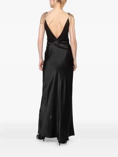 V领镂空超长连衣裙