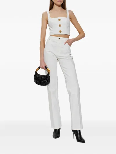 Balmain Button Square-neck Top In White