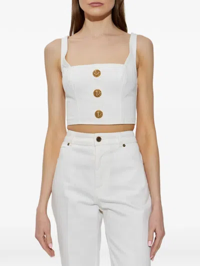 Balmain Button Square-neck Top In White