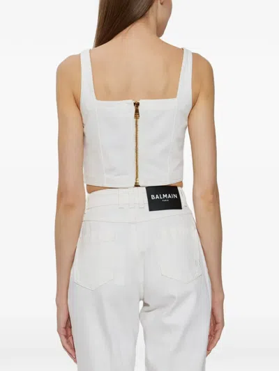 Balmain Button Square-neck Top In White