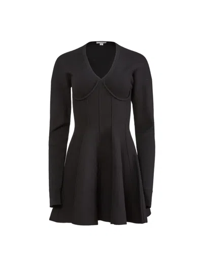 Fleur Du Mal Flared Corset V-neck Mini Dress In Black