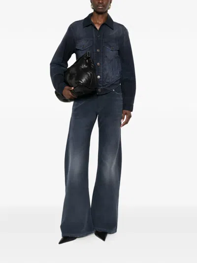 Balenciaga Women Blue Five-pocket Jeans With Curved Waist And Faded Effect In Cotton Woman In Blue