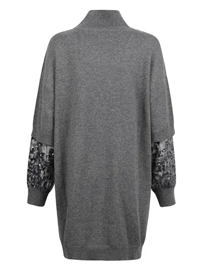 Brunello Cucinelli Sequin-embellished High-neck Mini Dress In Brown