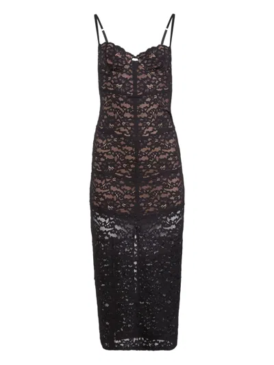 Fleur Du Mal Charlotte Lace Slip Midi Dress In Brown