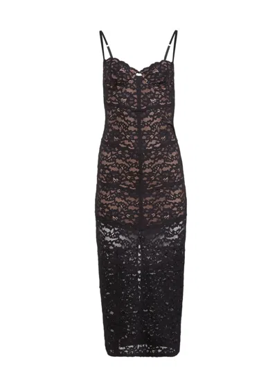 Fleur Du Mal Charlotte Lace Slip Midi Dress In Brown