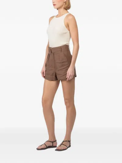 Hevron Belted Pleated Shorts In Brown