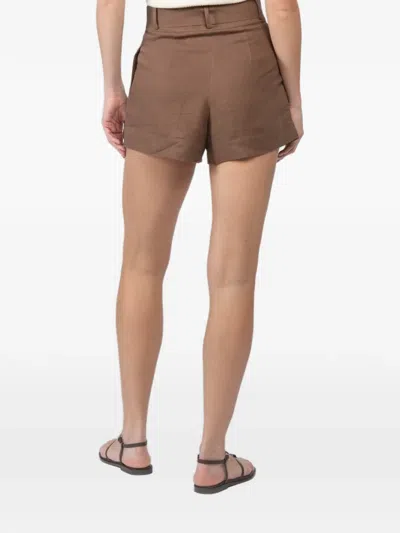 Hevron Belted Pleated Shorts In Brown