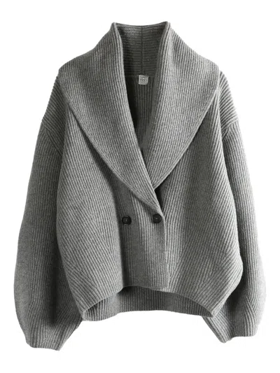 Totême Womens Grey Shawl-lapel Knitted Wool-blend Cardigan In Gray