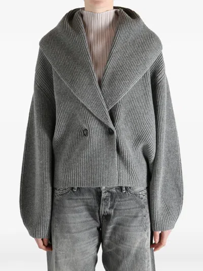 Totême Womens Grey Shawl-lapel Knitted Wool-blend Cardigan In Gray
