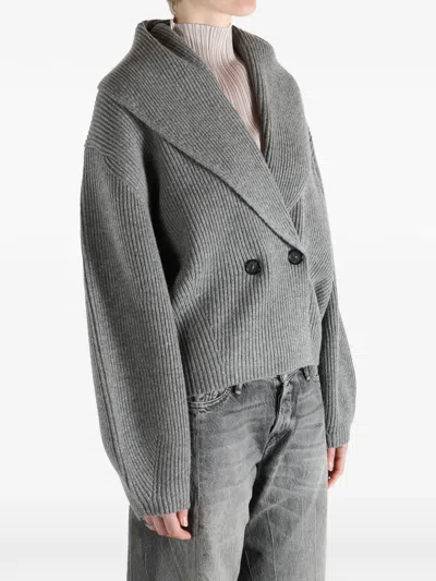 Totême Womens Grey Shawl-lapel Knitted Wool-blend Cardigan In Gray