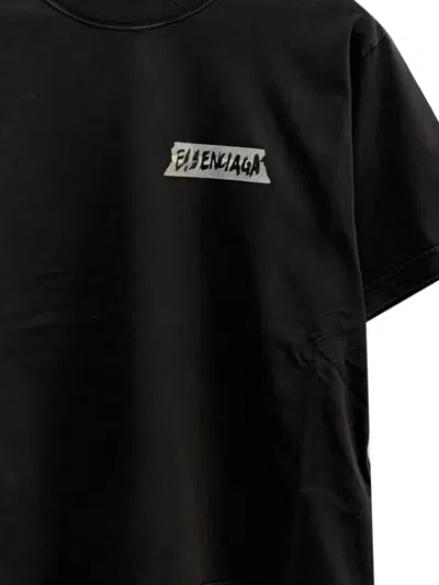 Balenciaga Medium Fit Masking Tape Logo Dry Jersey T-shirt In Black