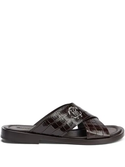 仿鳄鱼纹LOGO凉鞋