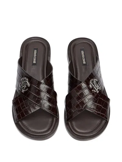 仿鳄鱼纹LOGO凉鞋