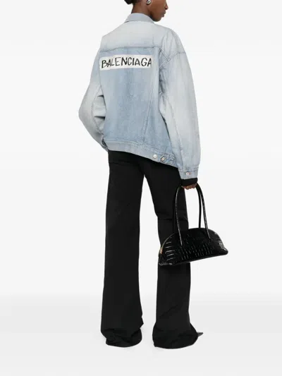 Balenciaga Collared Regular Jacket Long Sleeves Pockets In Blue