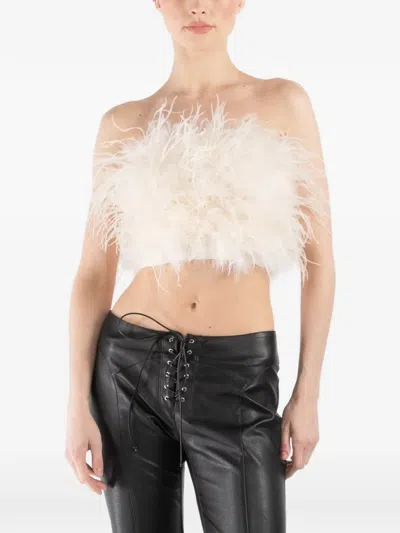 Lapointe Feather Strapless Top In Neutral