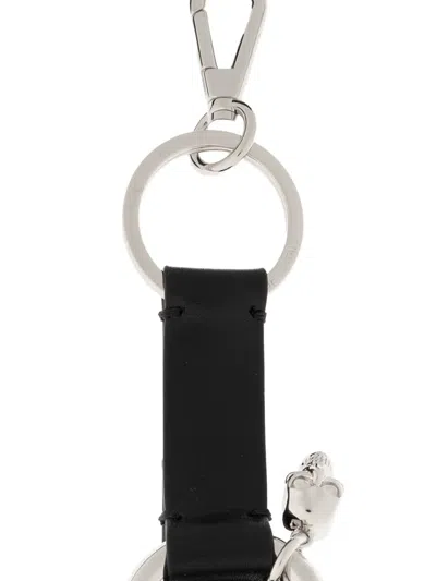 Alexander Mcqueen Skull-motif Leather Keyring In Black