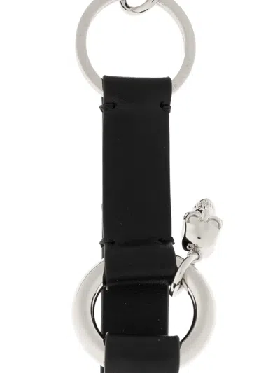 Alexander Mcqueen Skull-motif Leather Keyring In Black