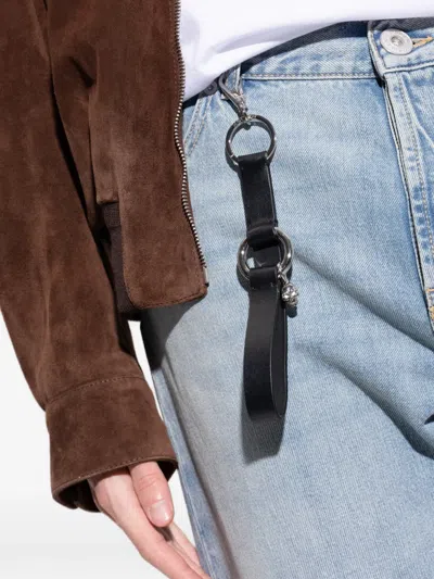Alexander Mcqueen Skull-motif Leather Keyring In Black