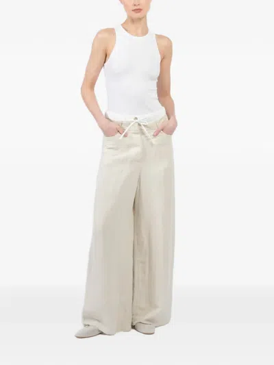 Masnada Drawstring Frayed Palazzo Pants In Neutral