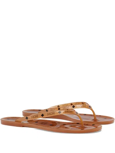 Mcm Monogram Jelly Thong Sandals In Brown