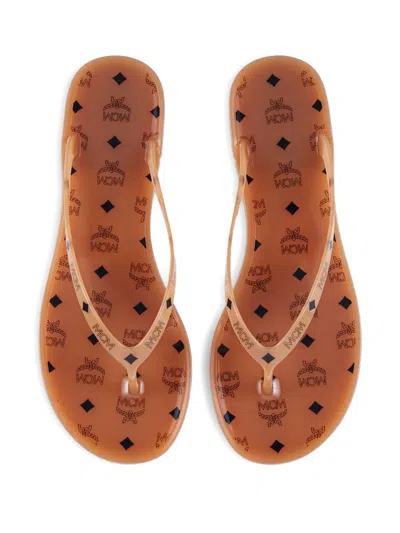 Mcm Monogram Jelly Thong Sandals In Brown