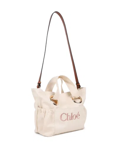 Chloé Kids Logo Embroidered Tote Bag In White