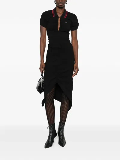 Vivienne Westwood Ruched Polo Dress Asymmetric Hem Keyhole In Black