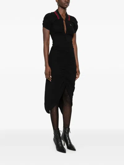 Vivienne Westwood Ruched Polo Dress Asymmetric Hem Keyhole In Black