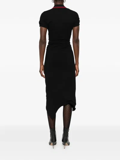 Vivienne Westwood Ruched Polo Dress Asymmetric Hem Keyhole In Black